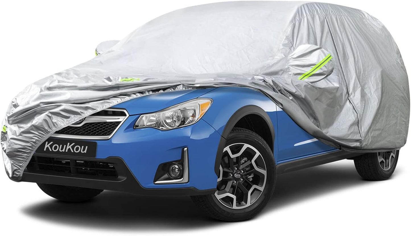 KouKou Oxford SUV Car Cover Waterproof All Weather for Automobiles with Zipper Door, Full Exterior Cover for Mazda CX-5, Subaru Forester, Crosstrek, Jeep Cherokee, Compass, etc.(up to 181 inch)