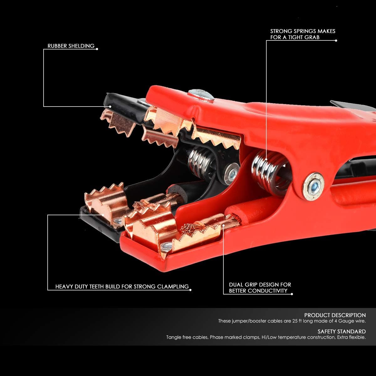 Auto Dynasty Heavy Duty 25 Feet 4 Gauge Booster Cable Power Jumper 500 AMP Emergency Battery Start Car/Motorcycle