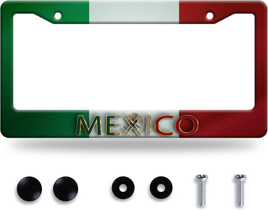 Mexico Flag License Plate Frame Personalise Mexican Funny License Plate Stainless Steel Flag License Plate Holder Car Accessory with Screws Car Decoration 12.3" x 6.3" for Men Women