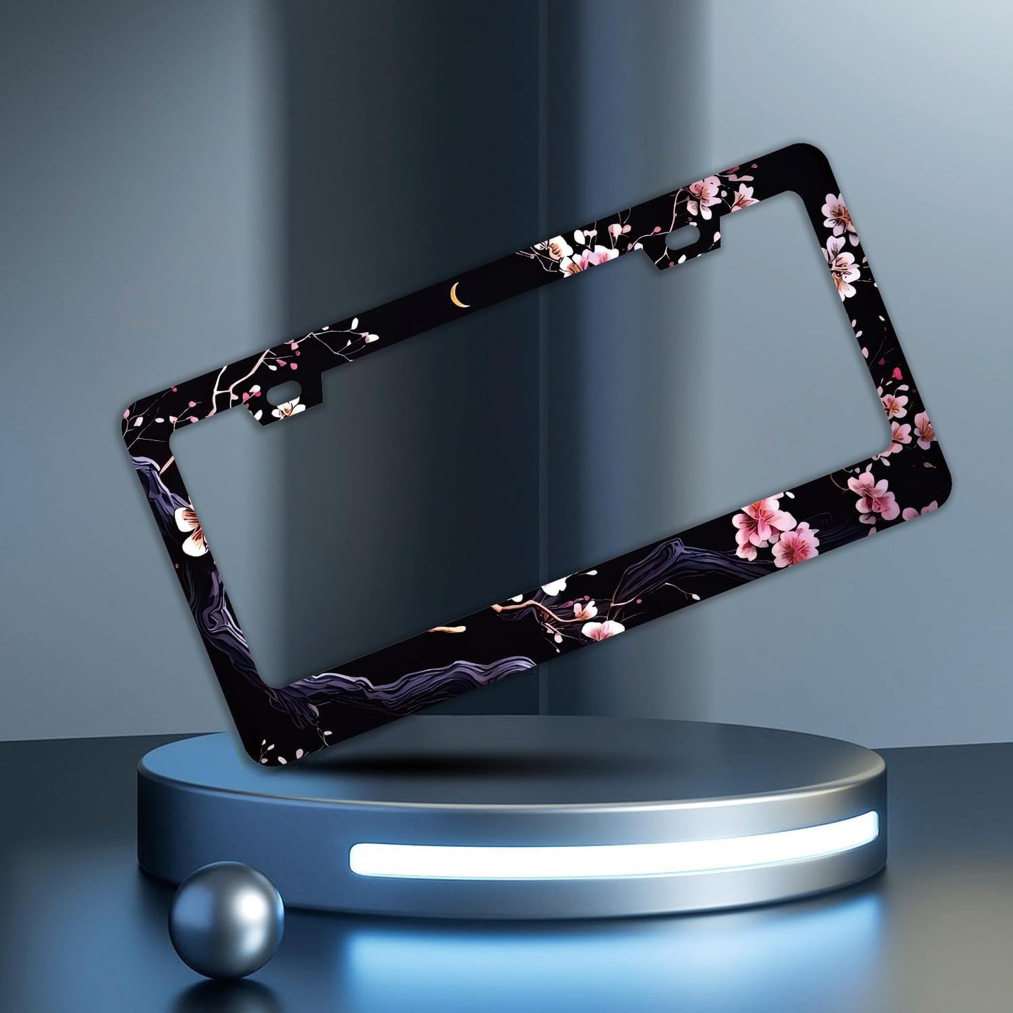 Watercolor Cherry Blossom License Plate Frames - 2 Pcs Set 2 Holes Stainless Steel Metal Auto Car Accessories Decoration License Plate Frame Cover Size 6.3" x 12.2" Fit US Vehicles for Women Men Gift