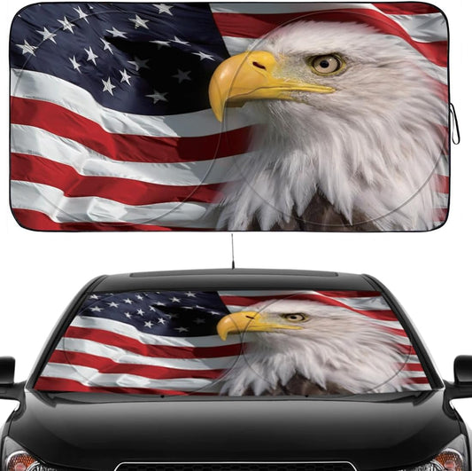 Gven Car Shade Patriotic Car Sun Shade with USA Flag Car Front Windshield Shade for Heat Protection Patriotic Car Accessories American Flag for Car Pickup Truck SUV (Flag, S)