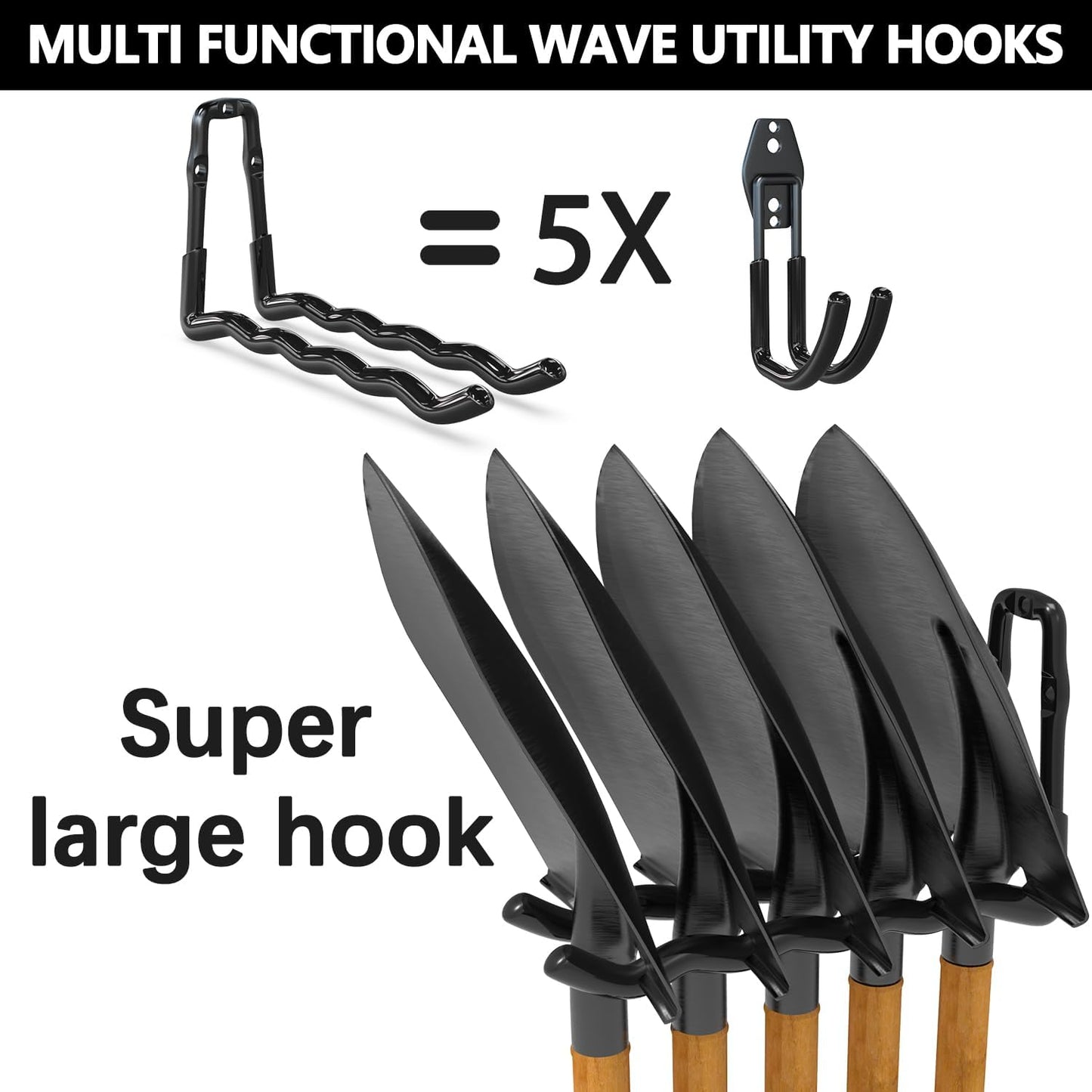 3-H Heavy Duty Garage Hooks 14 Pack, One-Piece Construction Garage Wall Hooks, Garage Hanger & Organizer Wall Mount for Ladders, Bikes, Chairs, WeedEaters, Shovels, Garden Tools (Black)