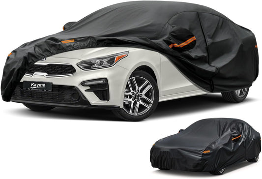 Kayme 7 Layers Car Cover Custom Fit for Kia Forte (2017-2025) Waterproof All Weather for Automobiles, Outdoor Full Cover Rain Sun UV Protection.Black