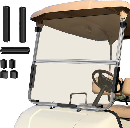 Golf Cart Foldable Windshield 3/16" (5MM) Thicken Only Fits 2003-2006 Yamaha G22, Fits 1"×1" Strut Rail Front Folding Acrylic Windshield Replacement, Included Mounting Hardware - Tinted