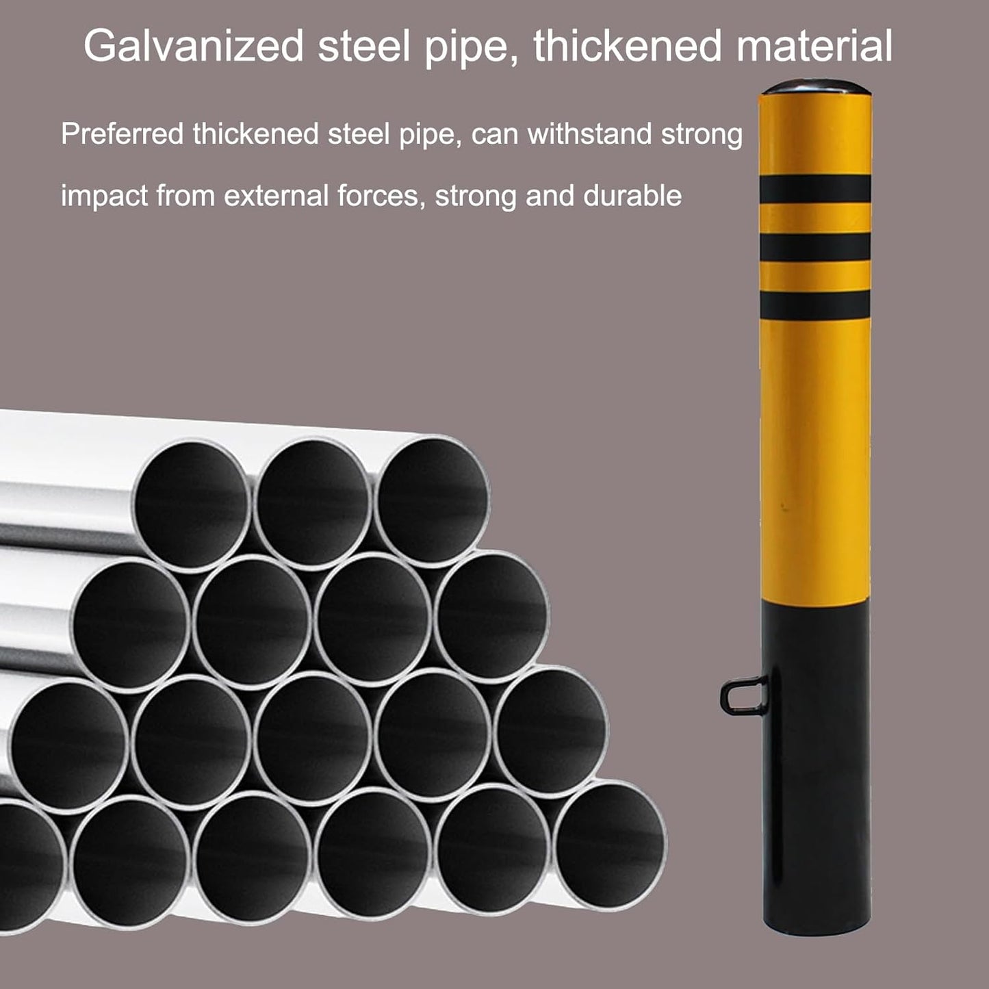 Safety Bollard Post, Steel Security Post Barrier Traffic Pole, Removable Bollard with Embedment Sleeve, Safety Barrier Bollard for Driveways, for Parking Barrier, Road Safety(600mm/24in)