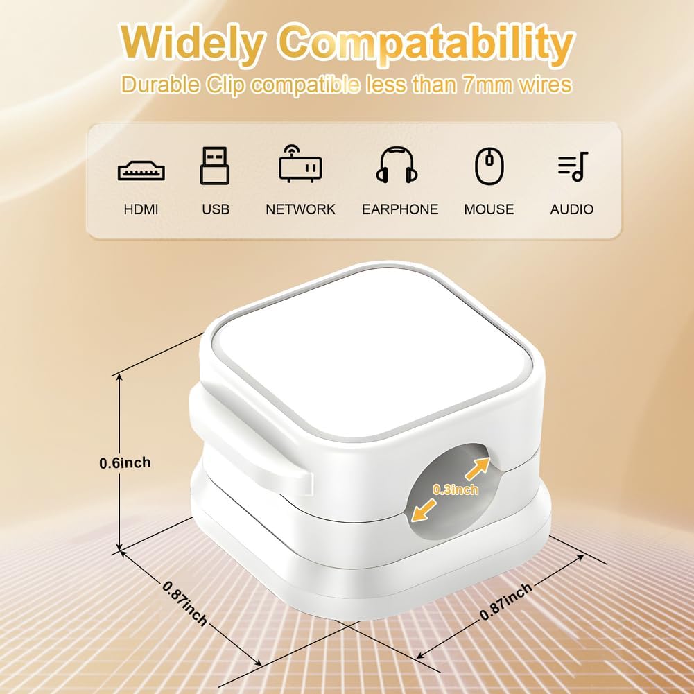 18 Pack Cord Organizer Holder,Magnetic Cable Clips Management,Easy Strong Adhesive Phone USB Charger Cord,Hide Or Organize Desk Cable for Kitchen,Office,Car,Nightstand（White）