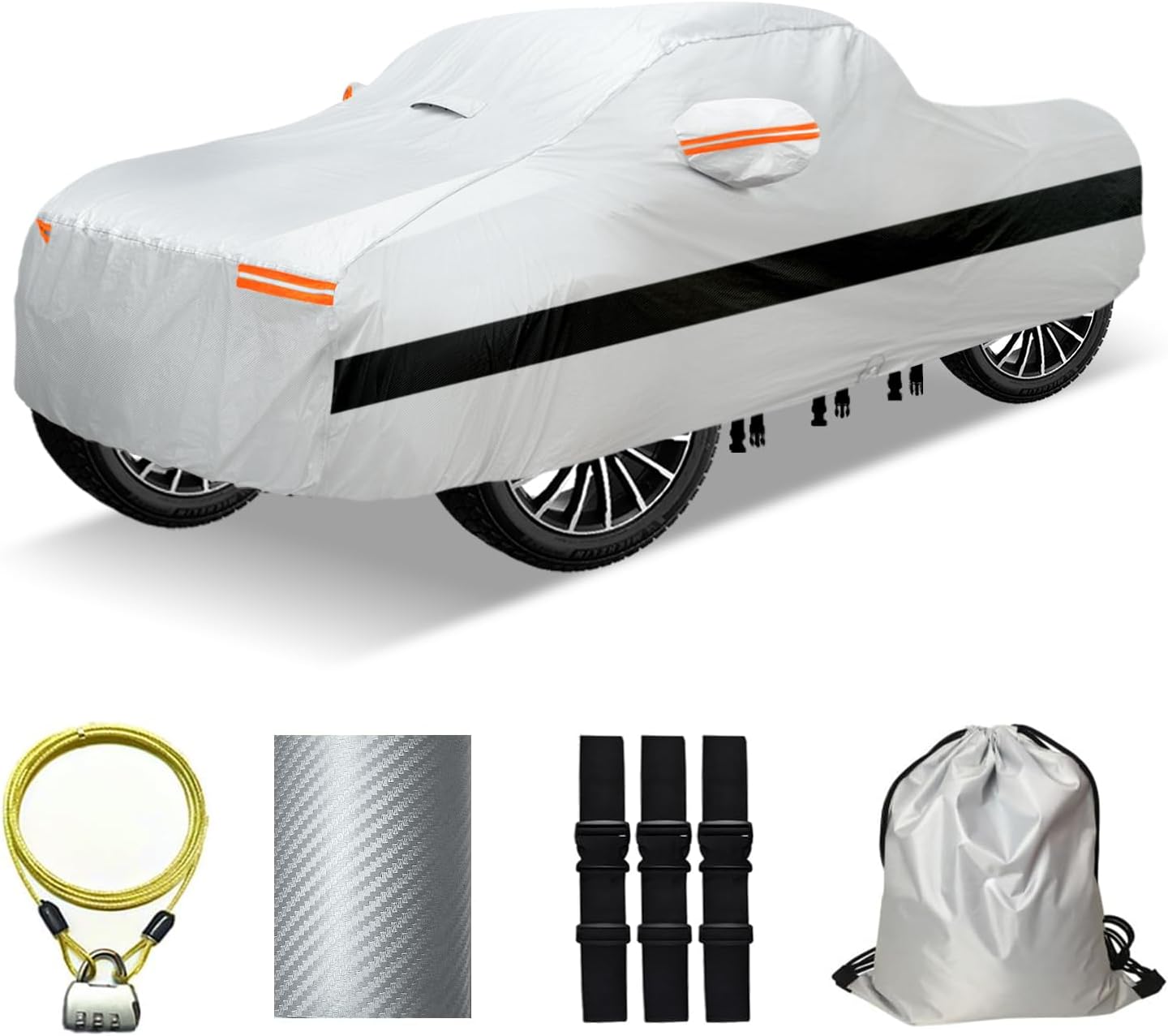 30 Layers Truck Car Cover for Automobiles All Weather Waterproof, Outdoor Snowproof UV Protection Windproof, No Zipper, Heavy Duty Universal Car Covers, (Silver, Fit Truck 191"-210")