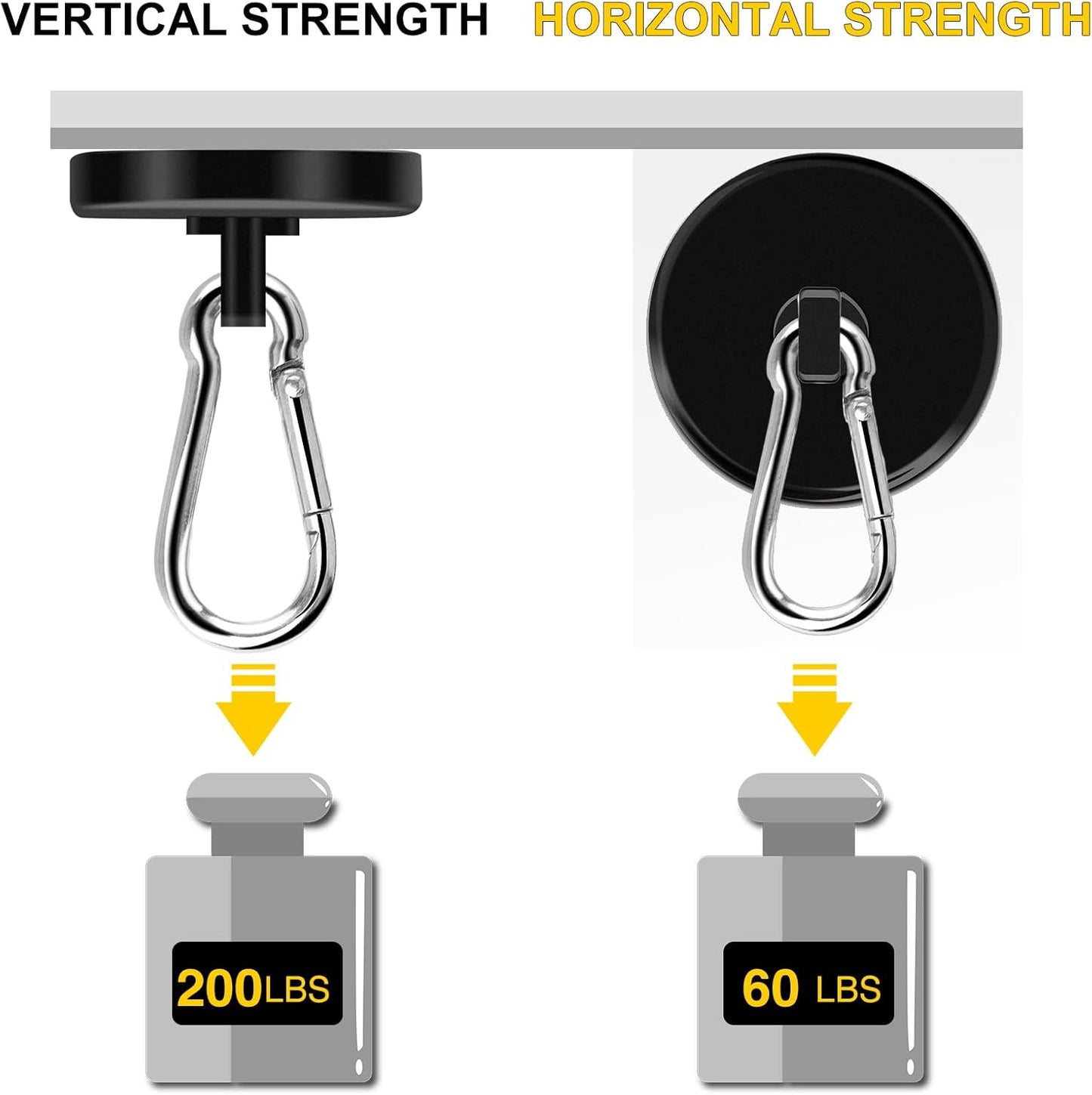 DIYMAG Black Magnetic Hooks,200LBS Strong Heavy Duty Neodymium Magnet Hook Magnetics for Hanging at Home, Office Locker, Workplace, Refrigerator, Cruise Ship or Travel, 4 Pack