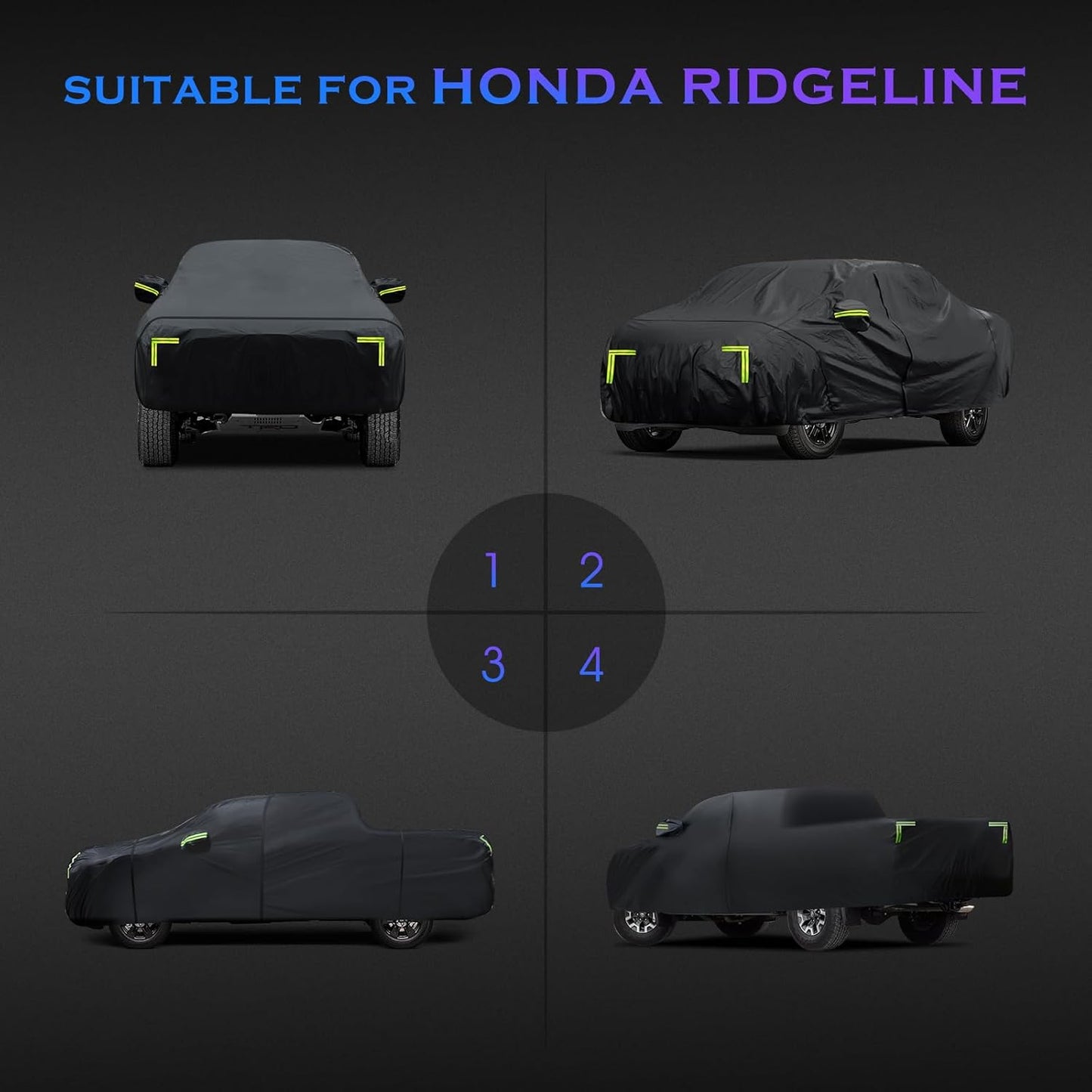 Car Cover Custom Fit for Honda Ridgeline 2006-2024,6 Layers Truck Cover Waterproof All Weather for Automobiles,Outdoor Full Exterior Cover,Rain, Sun, Wind Protection,Black
