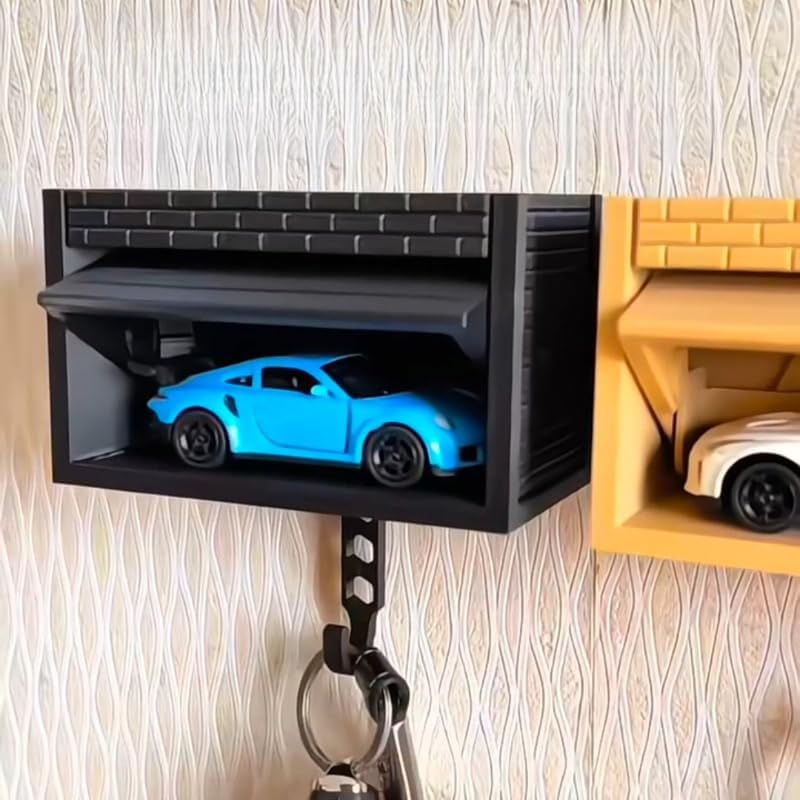 Wall-Mounted Car Display Key Holder, Decorative Garage Model Design, Multiple Colors（No Car） (Stripe-Brown（No Car）)