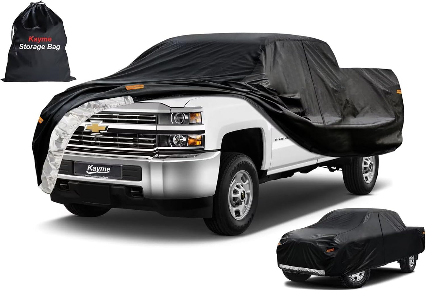 Kayme Truck Cover Custom Fit Chevrolet Silverado 2500HD(1998-2025) Extended/Crew Cab LB. Full Exterior Heavy Duty Outdoor Pickup Truck Car Cover Waterproof All Weather.Car Tarp Sun Dust Protection.