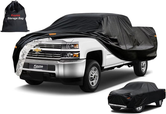 Kayme Truck Cover Custom Fit Chevrolet Silverado 2500HD(2007-2019) Extended/Double Cab SB. Full Exterior Heavy Duty Outdoor Pickup Truck Car Cover Waterproof All Weather.Car Tarp Sun Dust Protection.