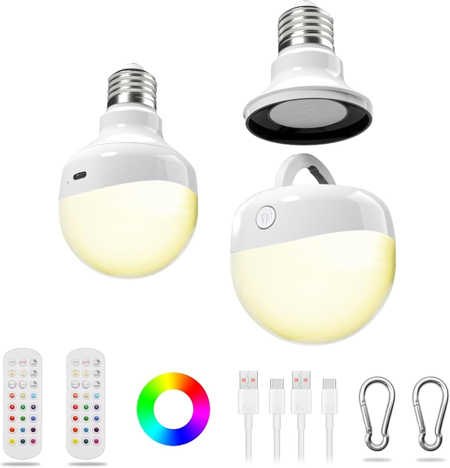 HISTAR Rechargeable Light Bulbs, 2500mah Battery Light Bulbs for Lamps with Remote, RGB, Timer, Dimmable, 3 Color Temperature, Magnetic Base