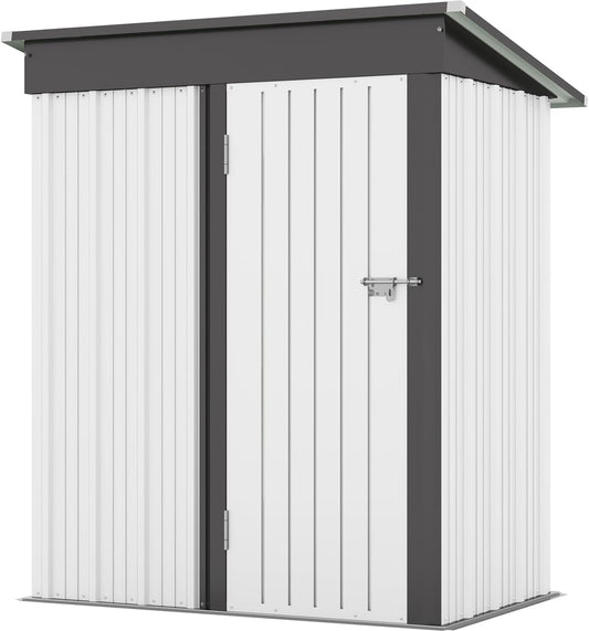 Patiowell 5x3 FT Outdoor Storage Shed, Garden Tool Shed with Sloping Roof and Lockable Door, Metal Shed for Backyard Garden Patio Lawn, White
