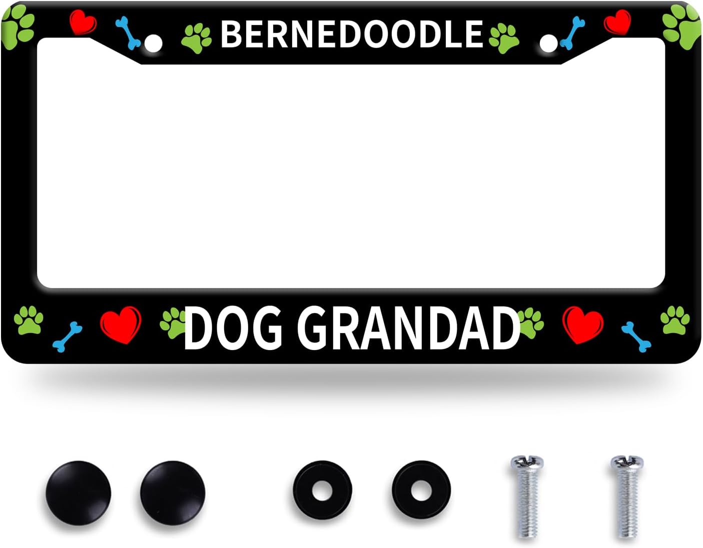 Bernedoodle Dog Lover License Plate Frame Floral License Plate Stainless Steel Parts Funny License Plate Decorative with Screws Size 12.3" x 6.3" for Men Women