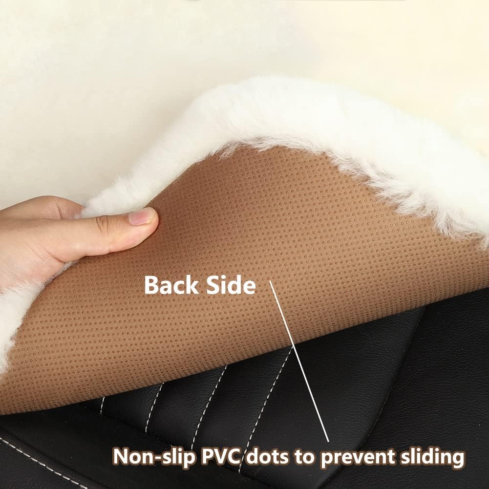 LLB Genuine Sheepskin Car Seat Cushion Seat Covers for Cars Trucks SUV Comfort Seat Protector Pad for Car Driver Seat Car Accessories for Women Office Chair Car Decor (Khaki, Front Seat Cushion-1 Pc)
