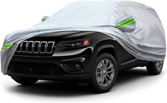 KEYOOG 6-Layer Full Car Cover is All-Weather Waterproof, Universal in All Seasons, Snow Prevention, Rainproof, Acid Rainproof, Sunscreen, Ultraviolet-Proof, Applicable to SUV and MPV (181"-190")