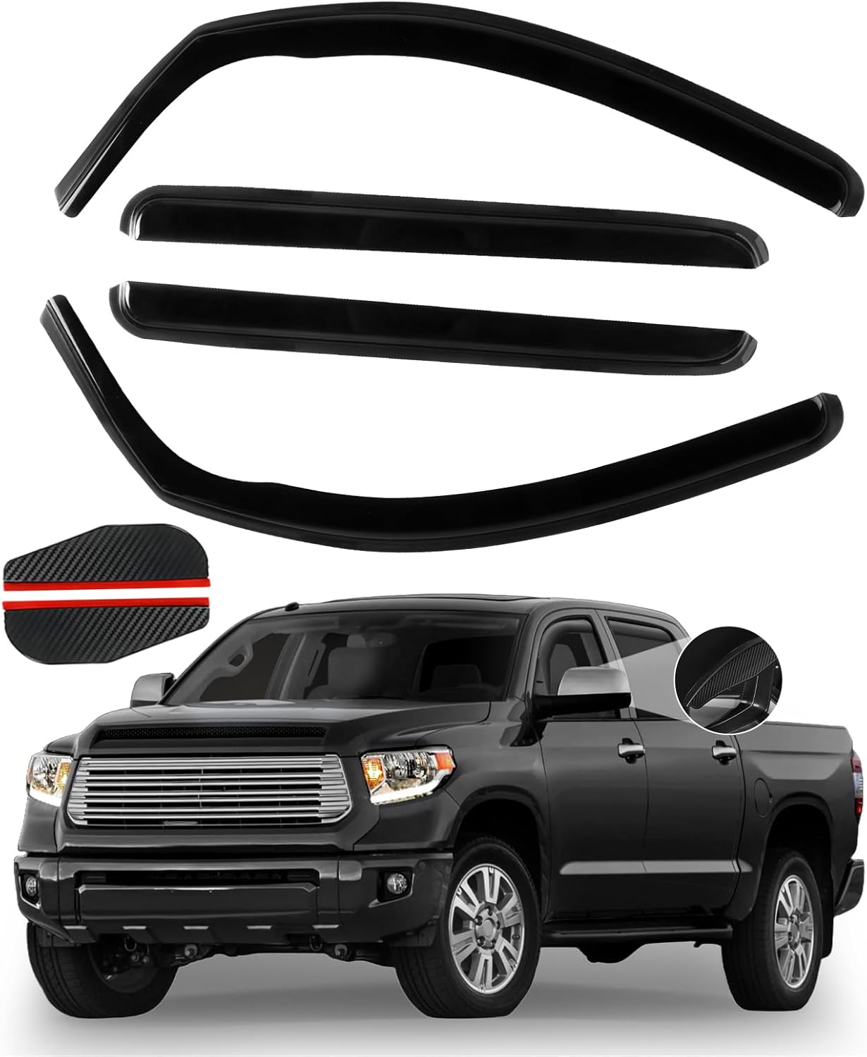 4PCS in Channel Rain Guards for Toyota Tundra Crew Max 2007 2008 2009 2010 2011 2012 2013 2014 2015 2016 2017 2018 2019 2020 2021, Vent Window Visors Shades, Durable Wind Deflectors