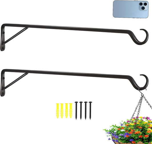 2 Pack Extra Long 25 Inch Heavy-Duty Rust-Resistant Solid Steel Plant Hangers and Bird Feeder Hangers for Indoor and Outdoor Decor, Wall Hooks