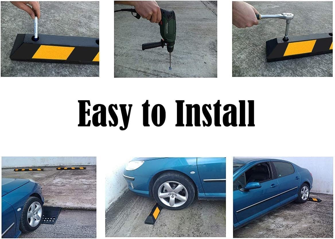 ERGOMASTER Parking Stopper for Garage,72” Rubber Parking Block with 8 High Reflective Yellow Safety Stripes for Vehicles Truck Driveway, Protect Pumpers from Cars Vans Trucks (6 Pack)