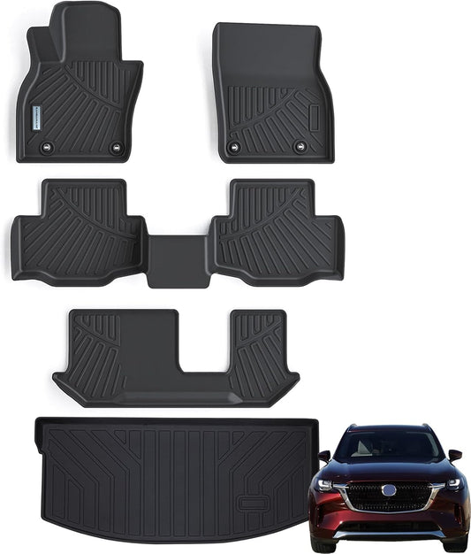 Floor Mats & Cargo Liner for 2024 2025 Mazda CX-90 CX90 PHEV 8 Seats（Not Suitable for 6 & 7 Seats） TPE All Weather Protection 3 Rows Car Floor Liners & Trunk mat for CX 90