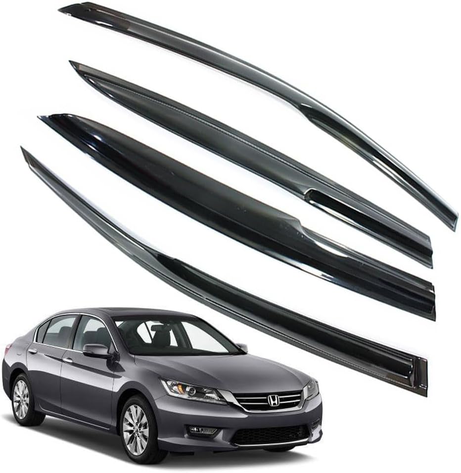 Rain Guards for Honda Accord 2013-2017 4-Door Sedan, Black Modern Outside Mount Tape-on Side Window Deflectors for Cars, 4 pcs