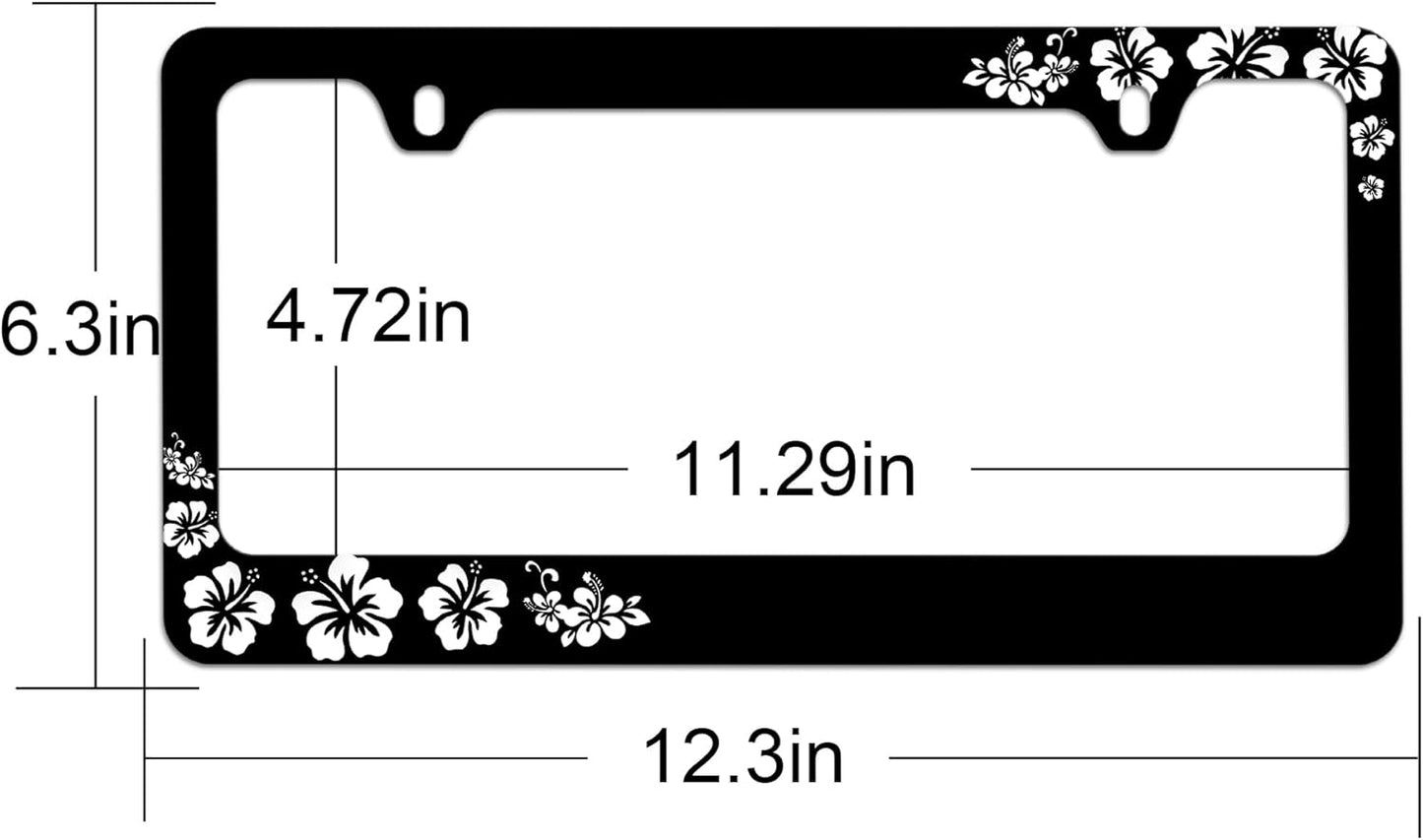 Stainless Steel Hibiscus Flower License Plate Frame Hibiscus License Plate Holder， Tropical Floral Car License Plate Covers Accessory tag Frame with Screws for Women 12.3" X 6.3"
