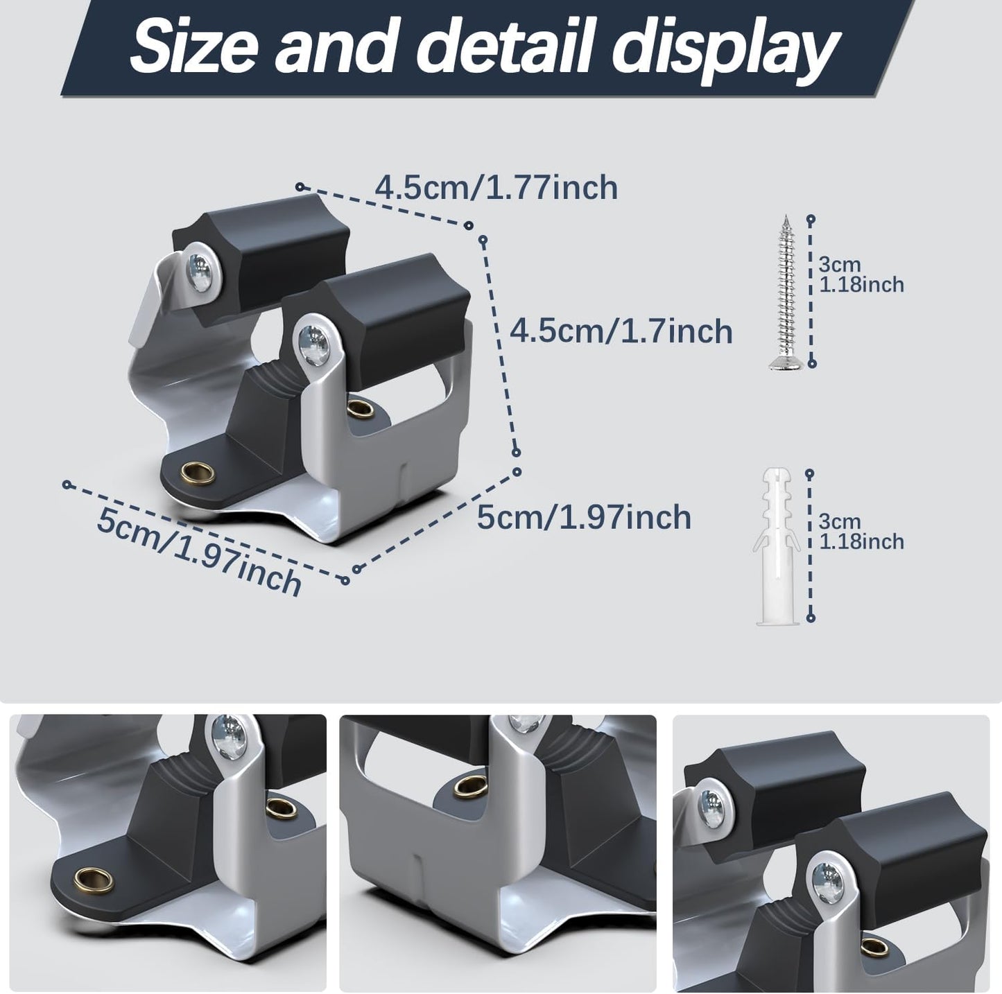 3-H 6 Pack Mop and Broom Holder Big Size Hanging 1 KG Extra,Broom Holder Wall Mount for Hanging and Organizing Shove Rake Yard Tools in Kitchen Shed Laundry Room Bathroom Garden(black)