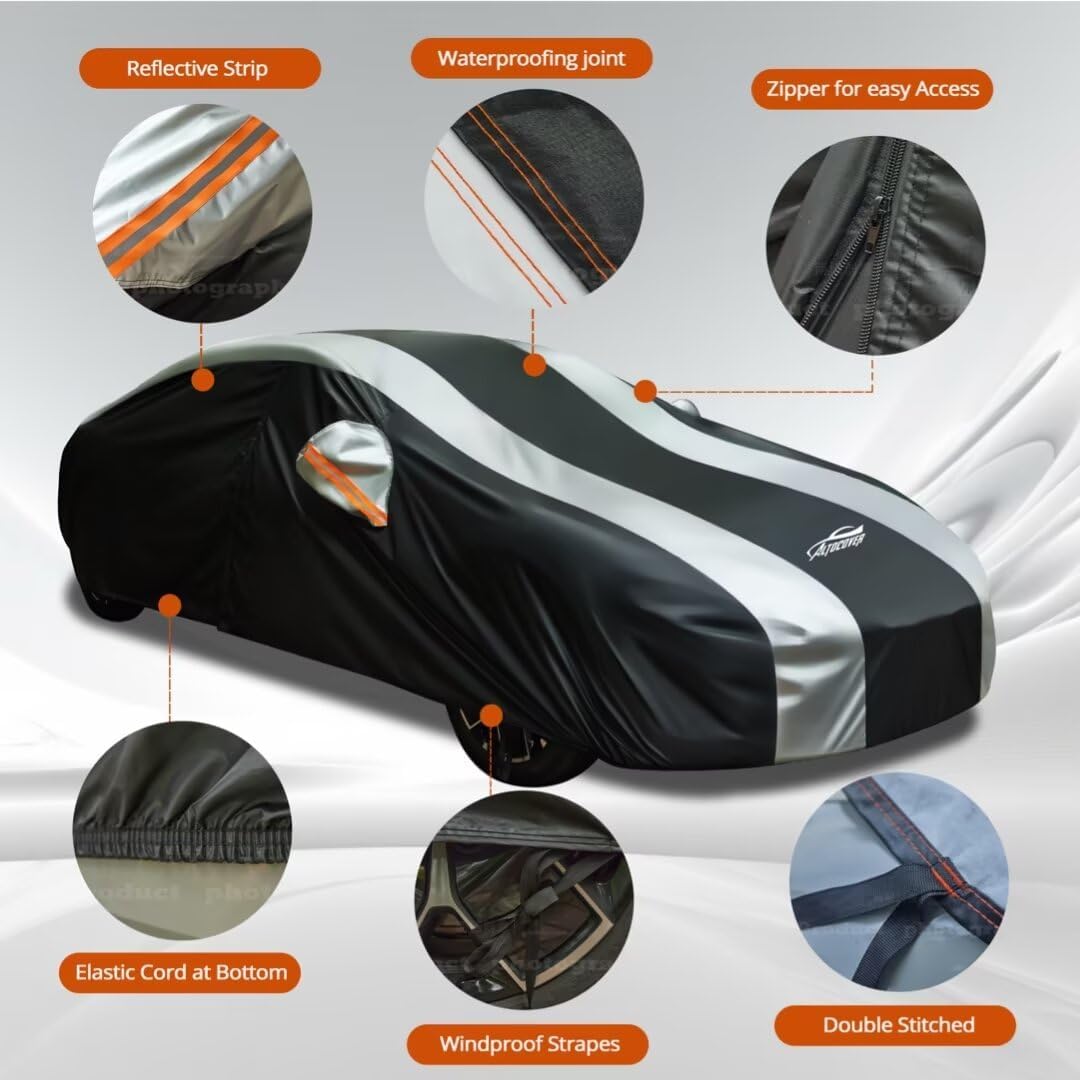 Waterproof Car Cover with Silver Stripe Design,Outdoor/Indoor Car Cover for Automobiles All Weather Waterproof Universal Fit Audi A8, Lexus LS500, Jaguar XJ,Benz S-Class