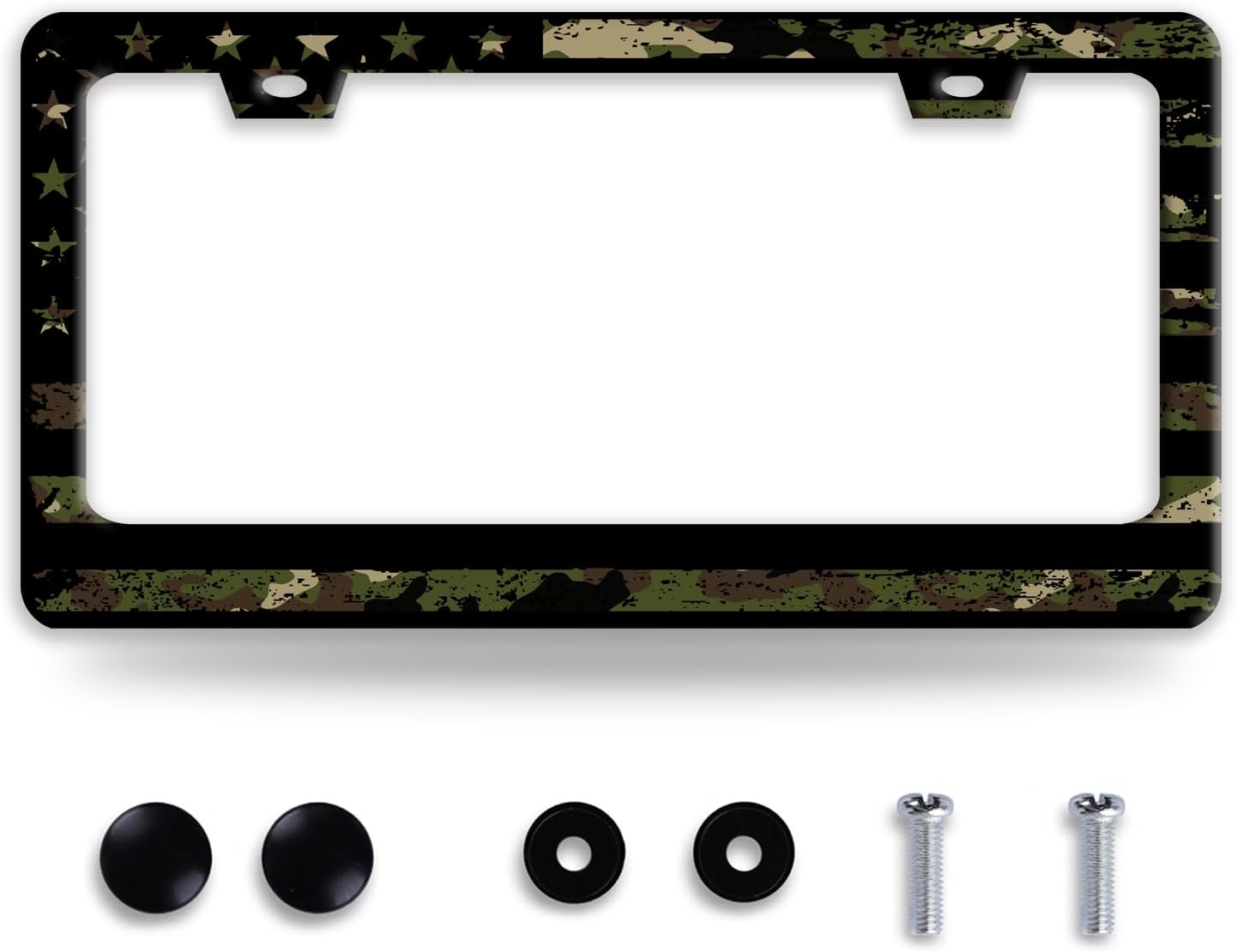 American Flag License Plate Frame Camo License Plate Frames Funny Auto Accessories Bracket Stainless Steel License Plate with Screws 6.3 x12.3 Inch