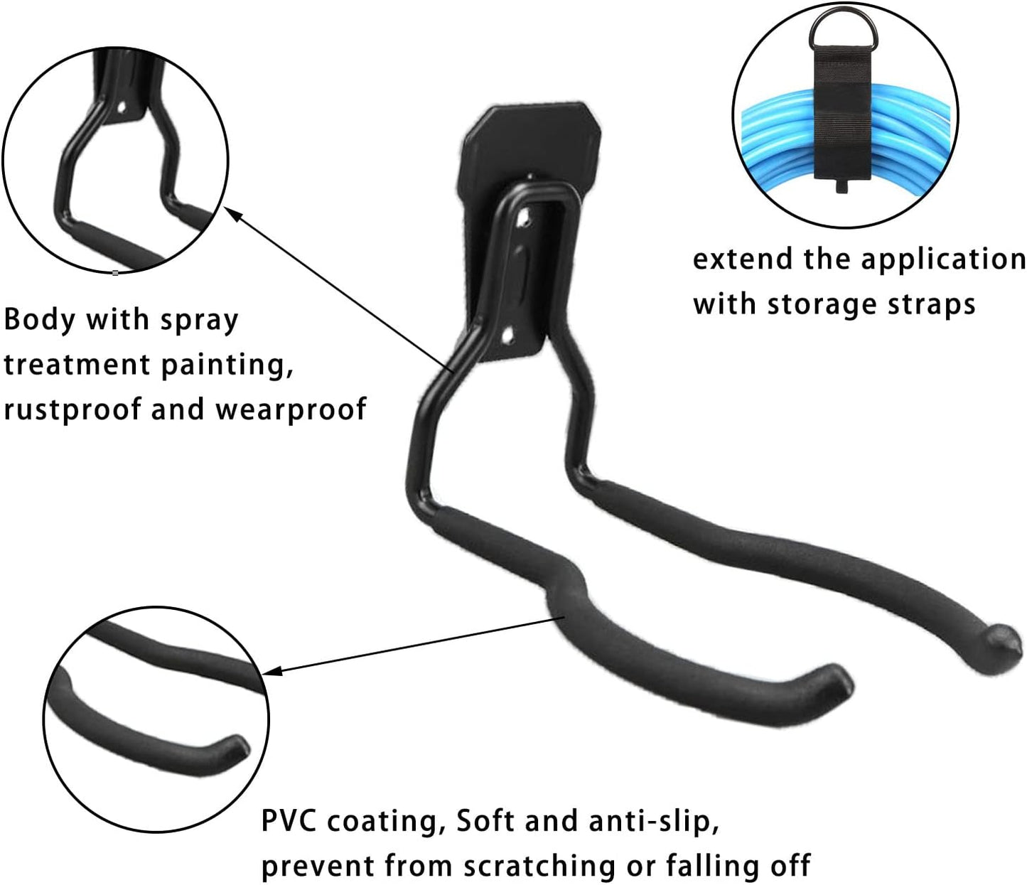 JuforminWeedeater Hanger, String Trimmer Hanger, Weed Eater Rack, Garage Wall Hooks, Power Tool Holder for Garage Wall, Utility Hooks for Garage Tool Organizers and Storage(Black-2 P)