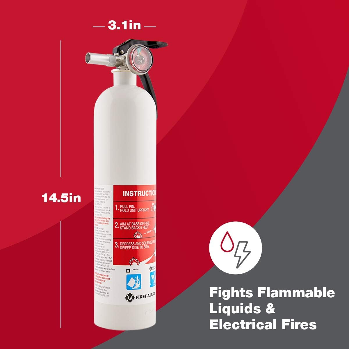 First Alert Fire Extinguisher for Car & Marine Use, UL RATED 10-B:C, AUTOMAR10 FE10GR, White, 1-Pack