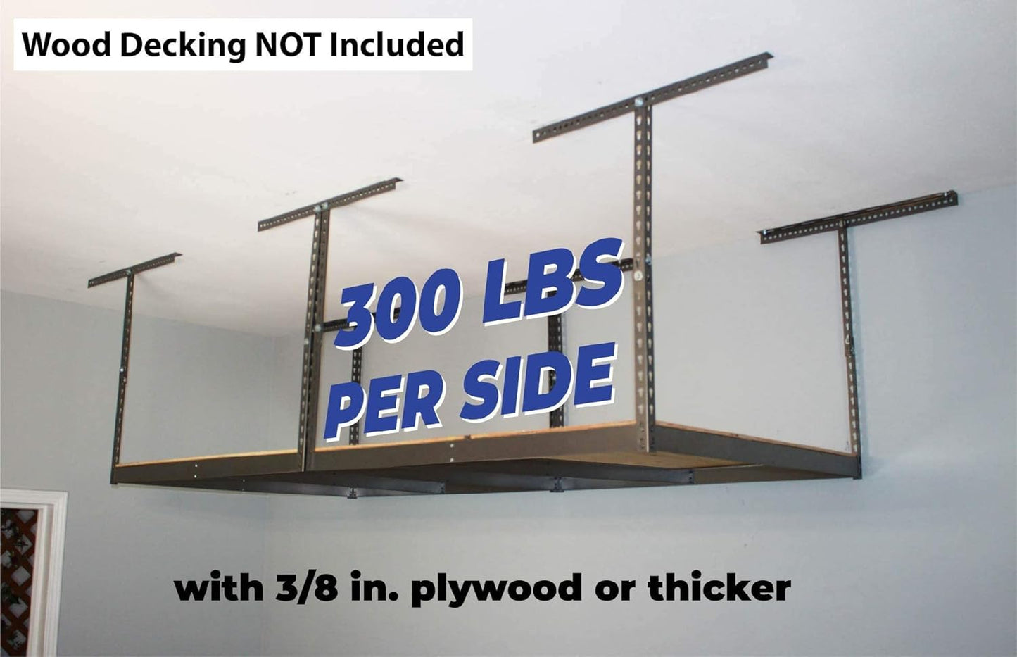 MonsterRax 4x8 Overhead Garage Storage Rack Frame Kit - Hanging Storage Shelves, Garage Ceiling Storage Rack System, Ceiling Shelving - (Hammertone, Adjustable 18"-33")