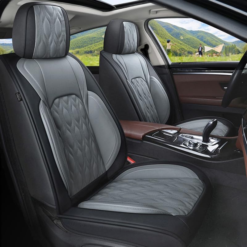 Leather Seat Covers for Car Fit for Toyota Camry 2012-2025 Full Set Car Seat Covers Waterproof Non-Slip Automotive Seat Cushion Protectors (5 Seats,Black&Grey)