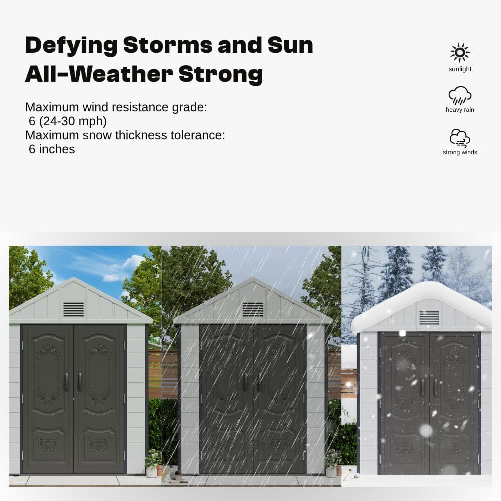 Kingdura 6x4 FT Resin Outdoor Storage Shed with Reinforced Floor, All-Weather Resistant Plastic Garden Outside Bike Tool Shed with Lockable Doors, Window for Backyard Patio Poolside
