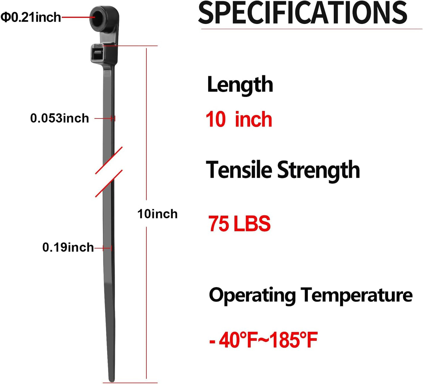 1000 PCS 10 inch Black Zip Ties with Screw Hole 70lbs Mountable head Cable Ties Straps Multipurpose Heavy Duty Nylon Cable Zip Ties with Screw Mounting Hole