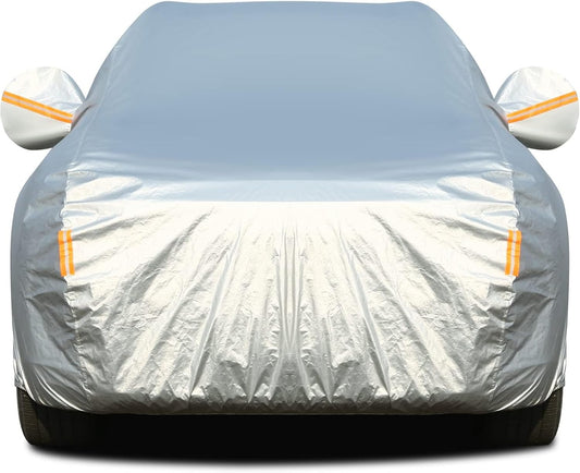 Tecoom Car Cover Waterproof All Weather, Fleece Lining with Zipper Door Lock Car Covers for Automobiles, 3 Layers Full Outdoor Car Cover Wind Snow Hail UV Sun Protection Fit for SUV (191-205 Inch)