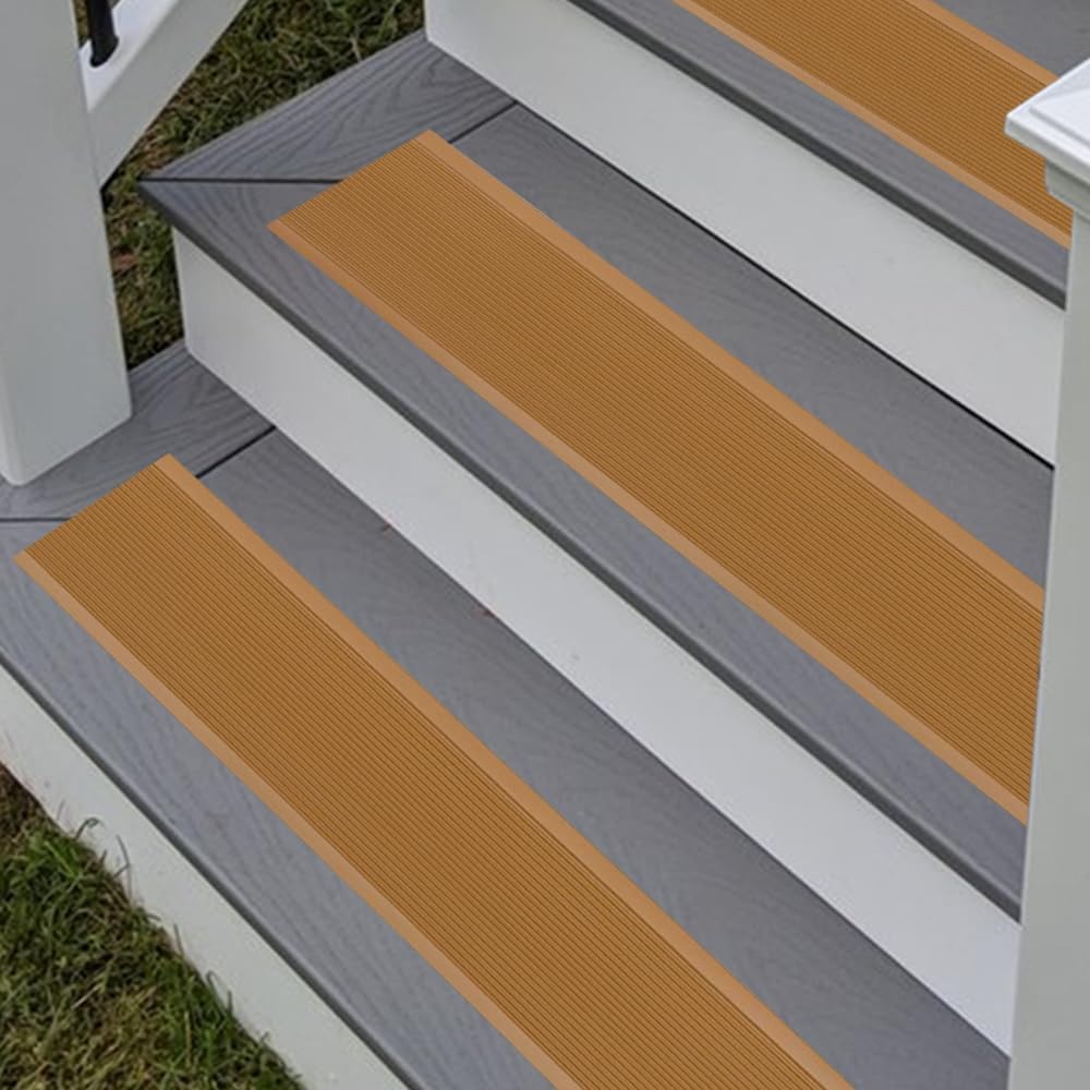 Rubber Bond 4x36in Anti Slip Stair Treads (5-Pack) - Waterproof Outdoor/Indoor Heavy Duty Non-Skid Tape for Stairs - Adhesive Rubber Grip Strips for Steps & Ramps - Brown