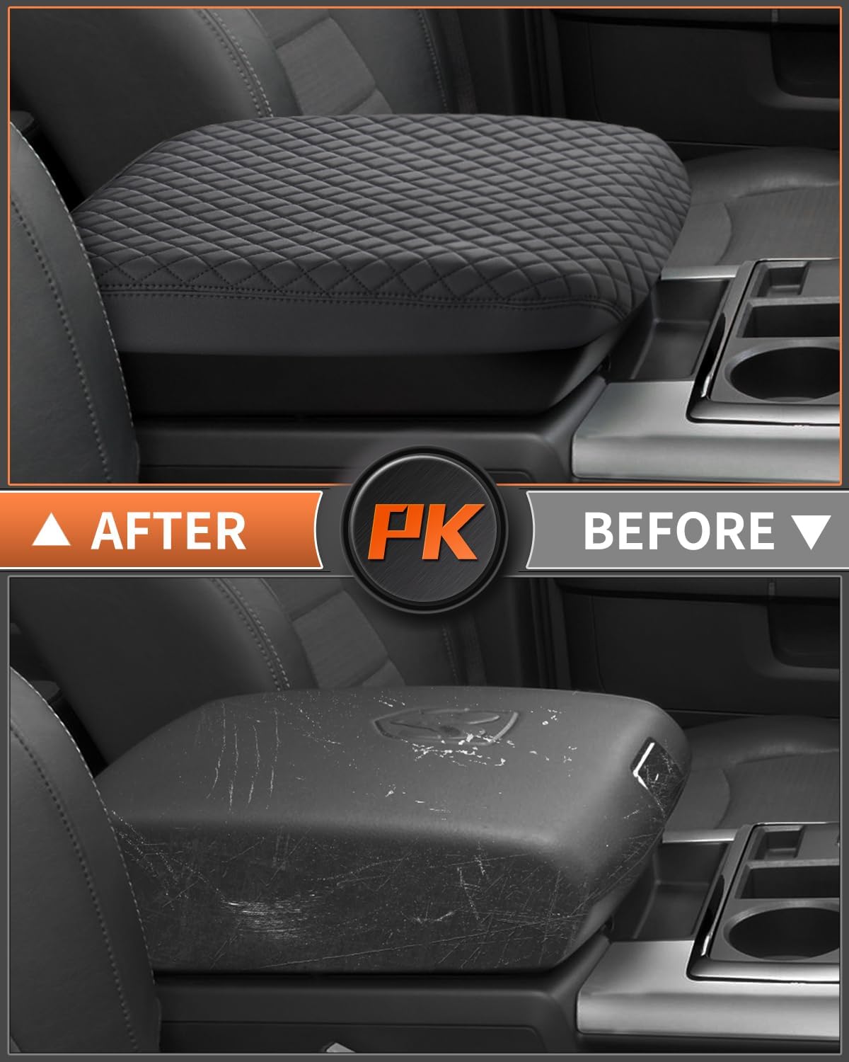 Shademax Custom Fit for Center Console Cover 2002-2012 Dodge Ram 1500 2500 3500 Jump Seat Console Accessories Armrest Cover Ram Middle Console Cushion Pad Armerst Seat Box Protector PU Leather Black