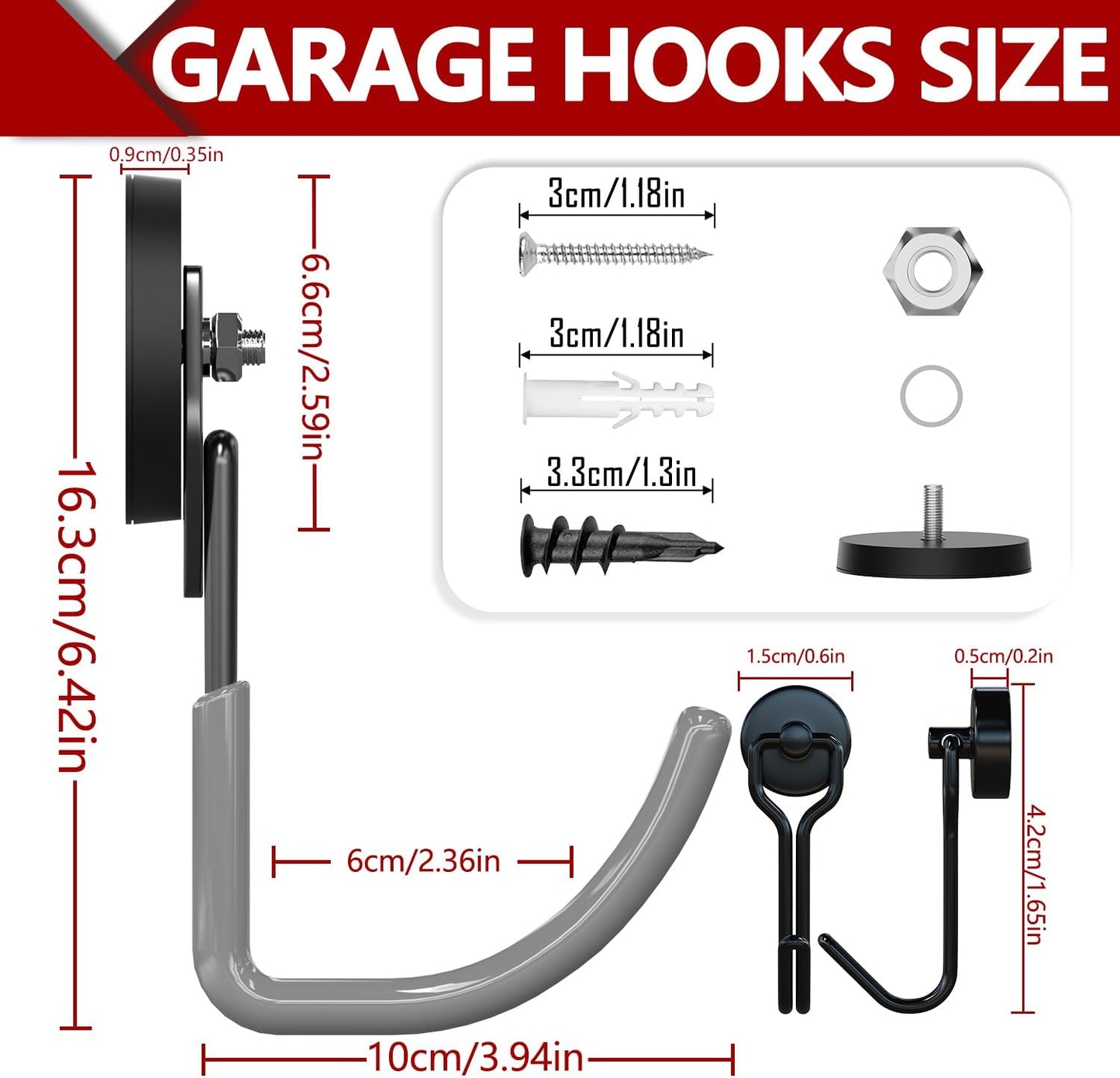 3-H Heavy Duty Magnet Garage Hooks 4 Pack, J Shape Strong Magnetic Hooks for Hanging Cordless Power Drill, Utility Magnetic Tool Holder for Metal Cabinet, Steel Pegboard, Toolbox, Garage(Grey)