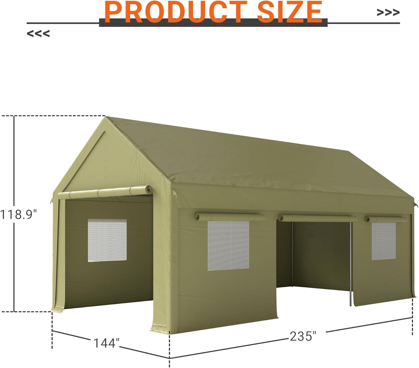 12x20 FT Carport, Heavy Duty Carport, Portable Garage with Side-Opening Door & Roll-Up Windows, Car Canopy Reinforced Four-Hole Base for Car, Truck, Boat, Motorcycle, Green