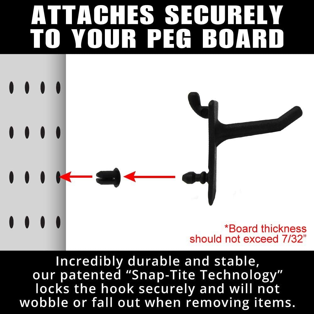 PegPro® 1" Hooks Kit for Standard “Wood Fiber” pegboard – Durable Plastic Pegboard Hooks - for Garage, Kitchen, Craft Room, and More (1" Hook - 24 Pack, Black)