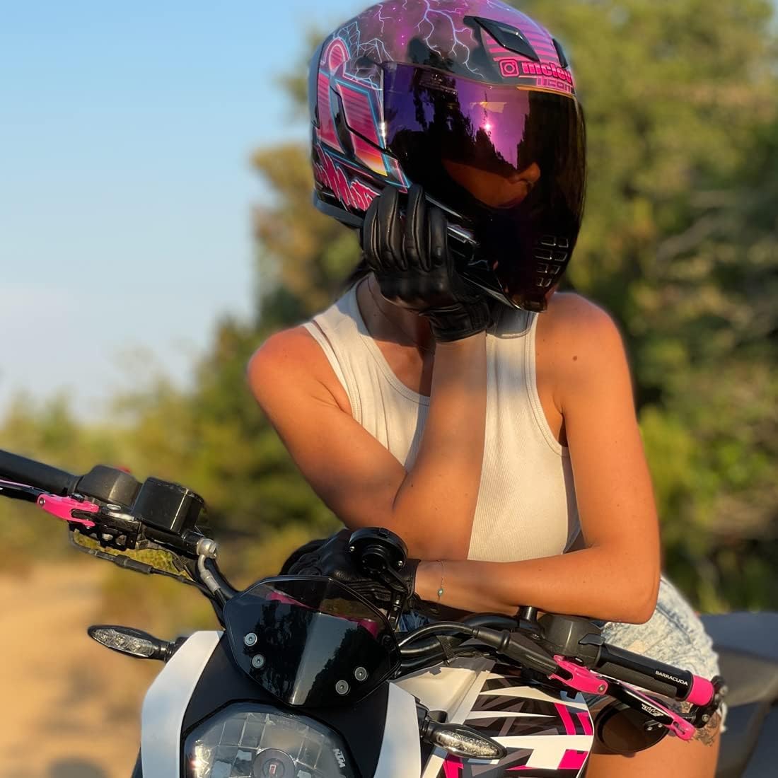 Harssidanzar Women's Motorcycle Gloves,Leather Motorcycle Gloves, Motorbike Gloves, Road Racing, Cycling, Climbing, Powersports Gloves Touchscreen GL016