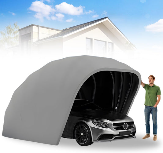 Heavy Duty Carport, Semi-Automatic Retractable Garage, Stainless Steel Folding Car Port, Portable Outdoor Car Tent, for Parking Lot, Yard, Garden, Grey, All Weather Proof, 5.5 * 2.5 * 2.3m