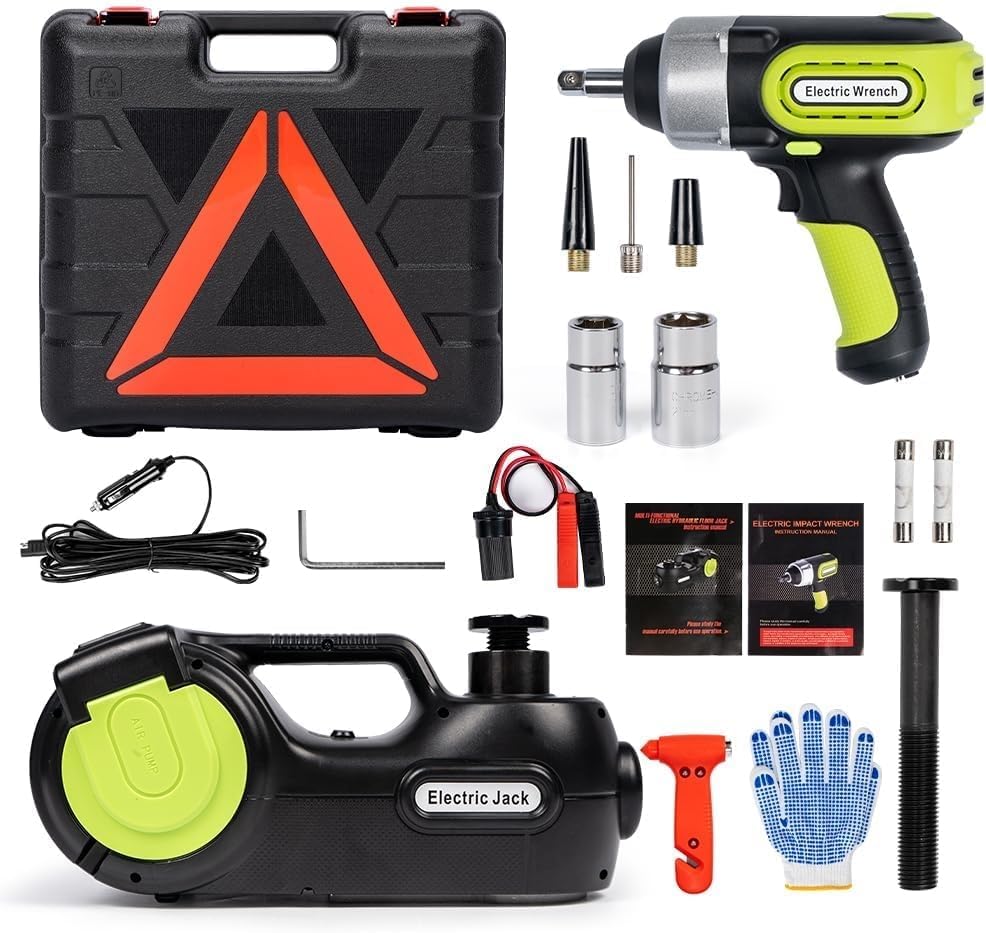 Anbull Electric Car Jack Kit 5 Ton,Hydraulic Car Jack Lift DC12V with Electric Impact Wrench & Inflator for SUV MPV Sedan Truck Tire Change & Garage Repair（Lifting Range 6.1-21.7 inch）