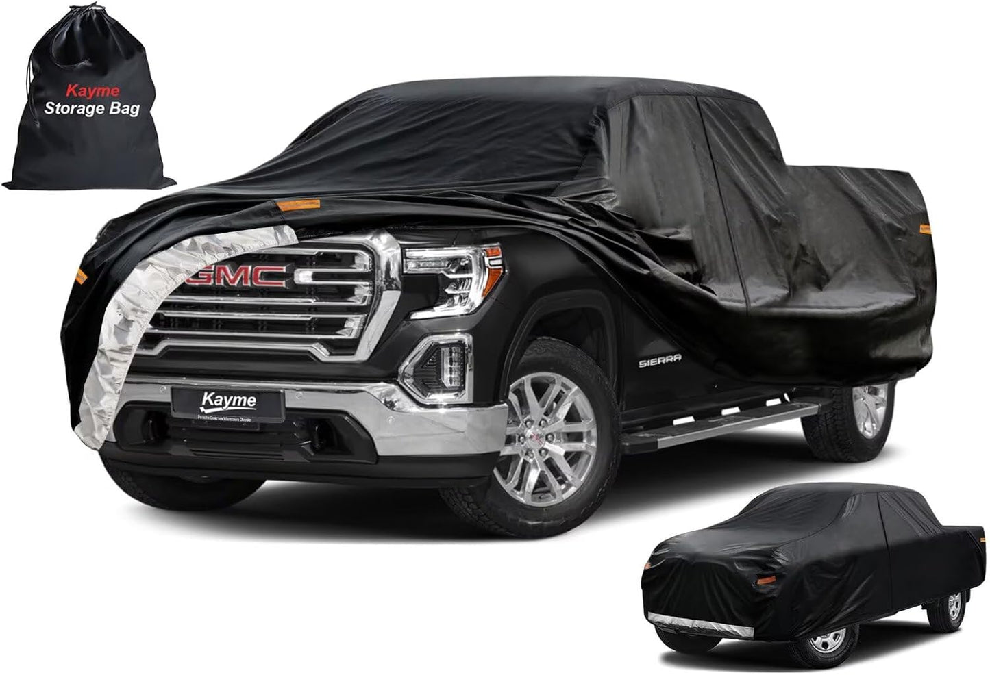 Kayme Truck Cover Custom Fit GMC Sierra(2018-2025) Regular Cab Short Bed. Full Exterior Heavy Duty Outdoor Pickup Truck Car Cover Waterproof All Weather.Car Tarp for Wind Sun Dust Protection.Black