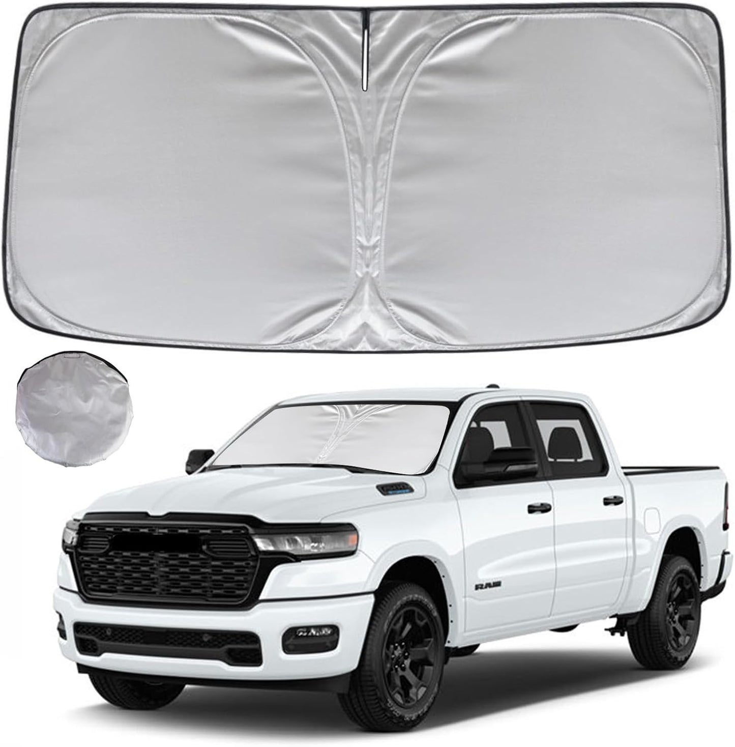 KAYZT Windshield Sun Shade for 2019-2025 2026 Dodge Ram 1500 CrewCab,MegaCab Pickup,2Dr RegularCab,4Dr QuadCab Foldable Sunshade Front Window Custom Fit Car Accessories