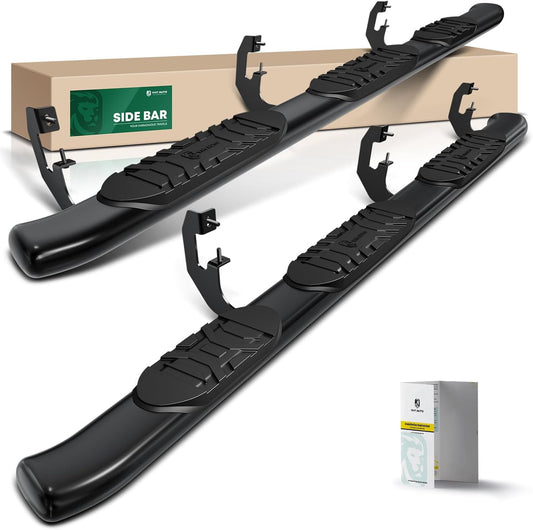 YHTAUTO 5" Running Boards Side Steps Fit Chevy Silverado & GMC Sierra 1500/2500 HD/3500 HD 2019-2024, Extended Cab, Oval Bent Ends Carbon Steel Black Powder, Wheel to Wheel Truck Cab Side Step Rails