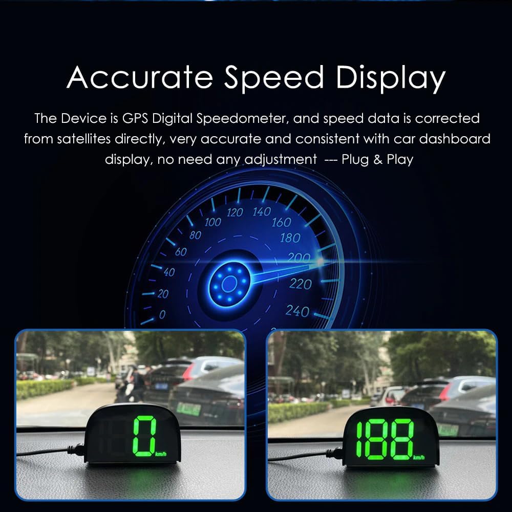 GoolRC Digital GPS Speedometer for Car, Kilometers/Miles Car Global Position System Speedometer Digital Display Speed Car HeadUp Display, White