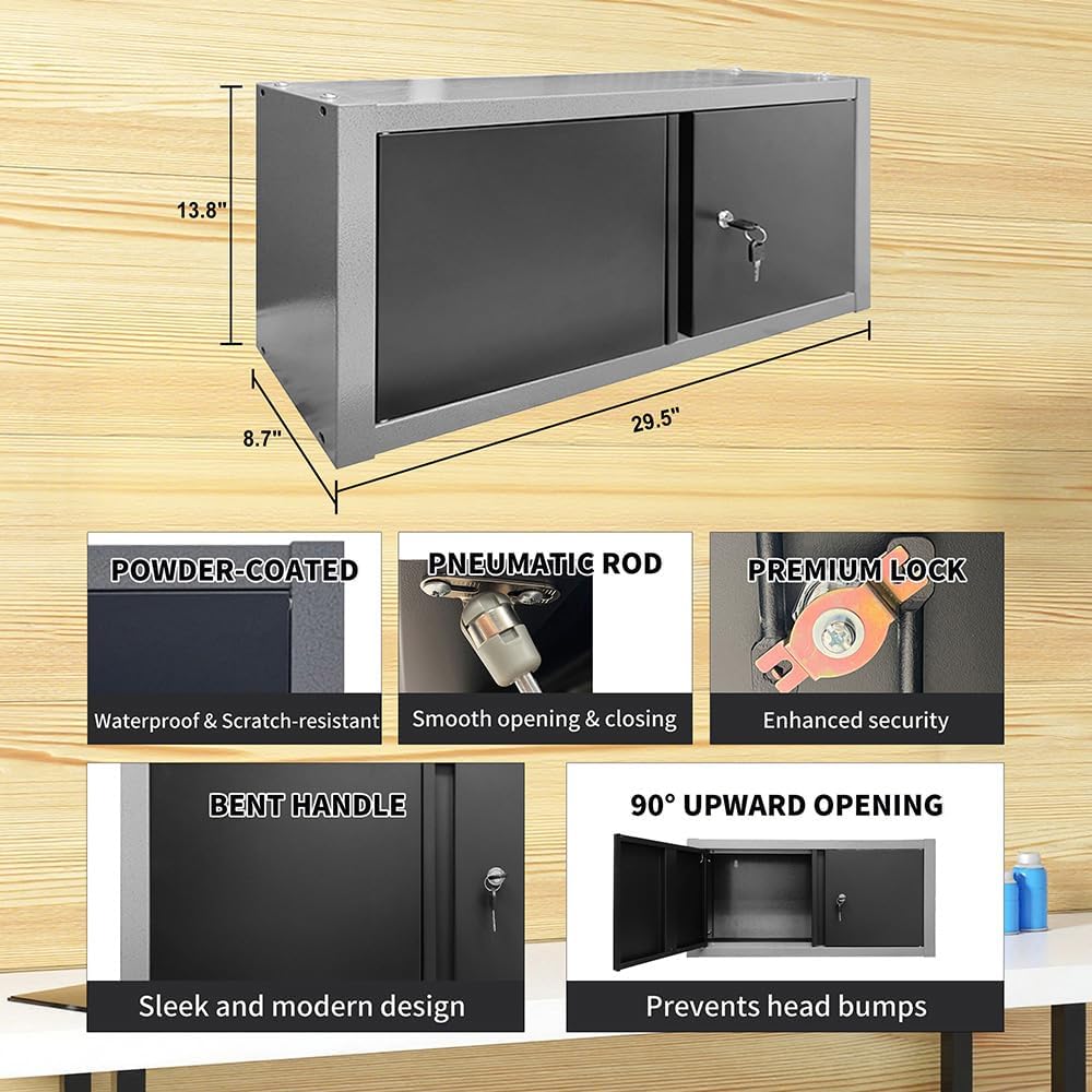 JZD Metal Garage Cabinet Set, Heavy Duty Tools Organization System, Included Rolling Chest, for Basement Factory, No Wall Mounting Needed